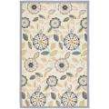 Hand hooked Floral Garden Ivory/ Blue Wool Rug (79 x 99)