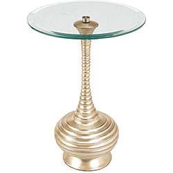   rubbed Silver Leaf Finish Resin and Glass Accent Table  