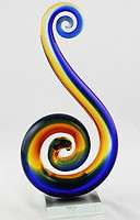   Italian Art Glass Swirl Sculpture Cobalt Blue and Deep Amber  