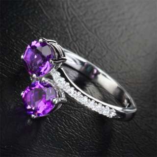 Round AMETHYST STONE SOLID 14K WHITE GOLD Pave DIAMOND ENGAGEMENT 