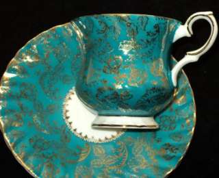 Elizabethan GOLD CHINTZ TURQUOISE Tea cup and saucer  