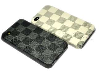  New Checker PU Leather stick hard Case Back Cover Skin for iPhone 4G 