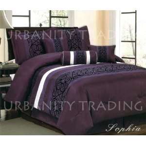   Comforter Set Purple, White Floral Bed in a bag Queen Size Bedding