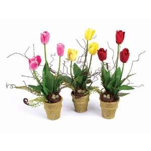  3 Spring in Bloom Assorted Colored Potted Silk Tulip 