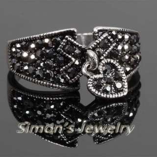 Cute Heart Shape Ring Black Crystal JV159 ALL SIZE  