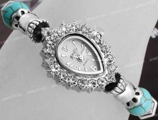 Blue Turquoise Gem Stone Beads Bracelet Bangle Watch FASHION  