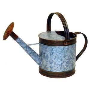  17 Galvanized Metal Watering Can with Rust Colored 