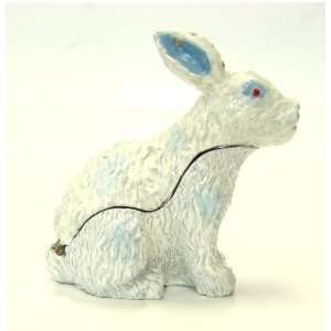  White Rabbit with White Crystals Ears Bejeweled Trinket 
