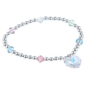  Crystale Silverplated Pastel colored Crystal Heart Stretch 