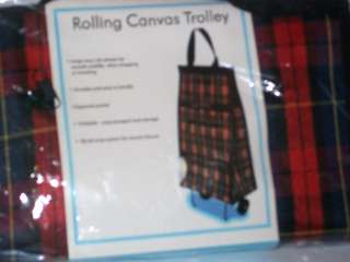 NEW Rolling Canvas Trolley Shopping Cart 21 H X 6 1/2 D X 11 1/2 W 