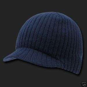 NAVY BLUE SOLID CAMPUS VISOR BEANIE JEEP CAP CAPS HAT  