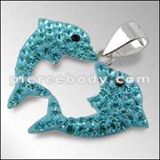 1Pc. Aqua Crystal CZ Dolphin 925 Silver Pendant Jewelry  