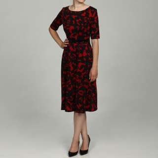 Julian Taylor Womens Belted Elbow Sleeve Printed Dress   