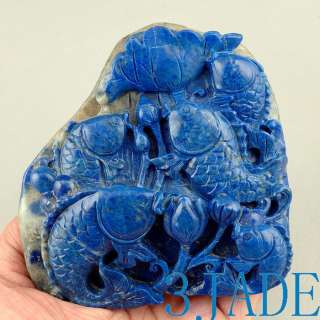 Natural Lapis Lazuli Carving/Sculpture Lotus Fish  