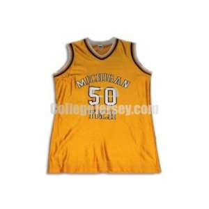 Yellow No. 50 Game Used Michigan Tech Russell Basketball Jersey 