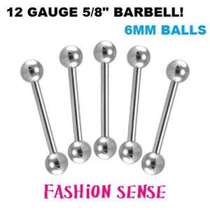 STEEL STRAIGHT BARBELLS 12g 12 Gauge 5/8 Tounge Rings 316L Surgical 
