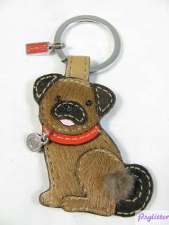 COACH Leather & Mink Pug Dog Keyfob Keychain NIB  