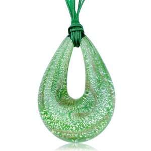  Murano Glass Pale Green White Droplet Pendant Necklace 