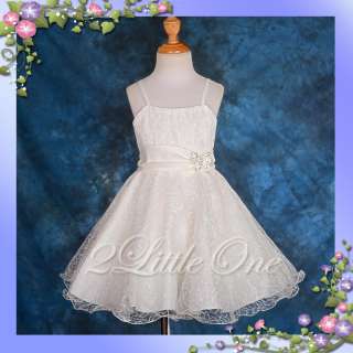 Flower Girl Wedding Pageant Dress Party Occasion Communion Ivory Size 