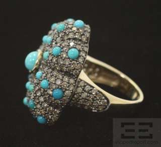   Viani 14K Yellow Gold Brown Diamond & Turquoise Ring Sz. 7.5  
