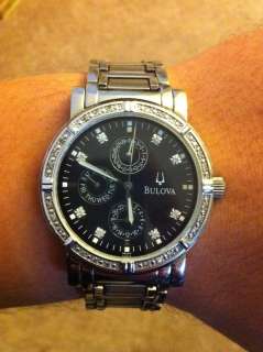 BULOVA Mens Watch Wristwatch 96E04 Diamond Black Face Bulova  