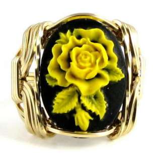 Yellow Rose Cameo Ring 14K Rolled Gold Jewelry  
