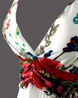 Floral Printed Halter Neck Ruffle Sun Dresses S M L XL 2XL White 
