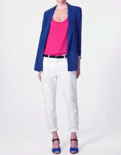 Zara Women Blazer Plain Roll up sleeve Boyfriend Jacket Suit No Button 