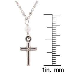   Essentials Sterling Silver Cross with Silver & Pearl Chain Necklace