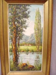 Great old oil on canvas landscape painting # 07444  