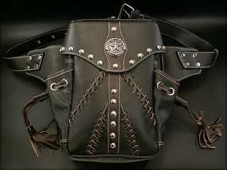 Leather Fanny Pack or Shoulder Bag (Biker Leather Bag with Metal 