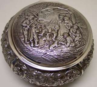 Ornate Antique Dutch Silver Art Box Repousse Hallmarked  