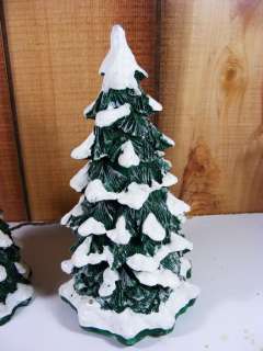 Lighted Snow Capped Pine Trees 2 Snow Village Dept 56  