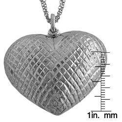 Sterling Silver Puffed Diamond cut Heart Necklace  