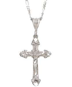 Sterling Essentials Sterling Silver Diamond cut Crucifix Necklace 