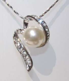 White Gold Plated,Swarovski, Pendants Pearl Necklace  
