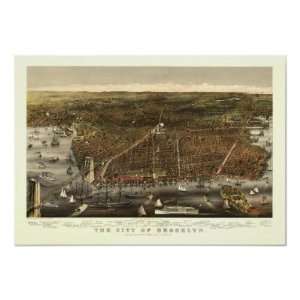   Vintage 1879 Brooklyn NY Birds Eye View Map Posters