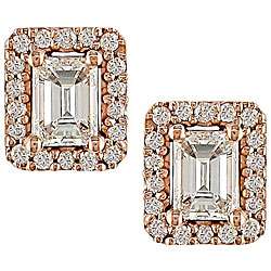 14k Pink Gold 1/2ct TDW Emerald cut Diamond Earrings (JK, VS 