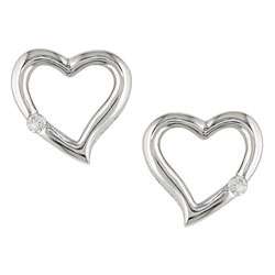 14k White Gold .03 TDW Diamond Heart Earrings  