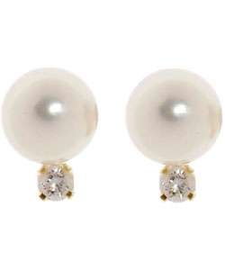 14k Diamond 7.5 8 mm Cultured Pearl Earrings  
