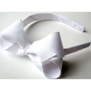   Handmade Thick Band Ribbon Headband With Bow For Girls   White Beauty