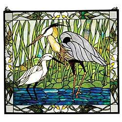 Blue Heron and Snowy Egret Stained Glass Window  