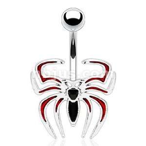  Steel Epoxy Accented Red Black Spider Navel Ring Jewelry