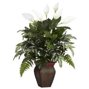 Mixed Greens w/Spathyfillum and Decorative Vase Silk Plant