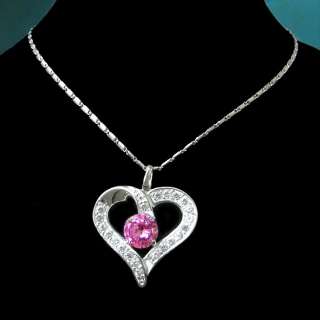 best silver pink CRYSTAL heart pendant necklace  