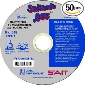 SAIT 23174 Type 1 Cutting Wheel, 4 1/2 x .045 x 7/8, Saitech, 50 Pack