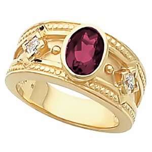   Yellow Gold Rhodolite Garnet and Diamond Etruscan Style Ring Jewelry