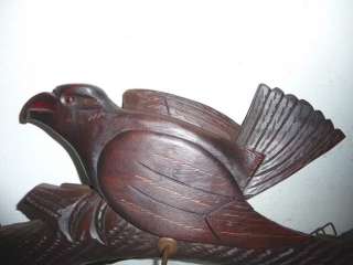 BLACK FOREST CARVED WOODEN WALL RACK EAGLE BIRD  