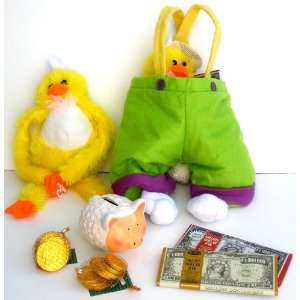 Felt Fabric Overalls Pants Easter Bag Basket With Ceramic Holiday 