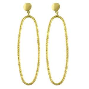  14 Karat Yellow Gold Diamond Cut Long Oval Hoop Earrings 